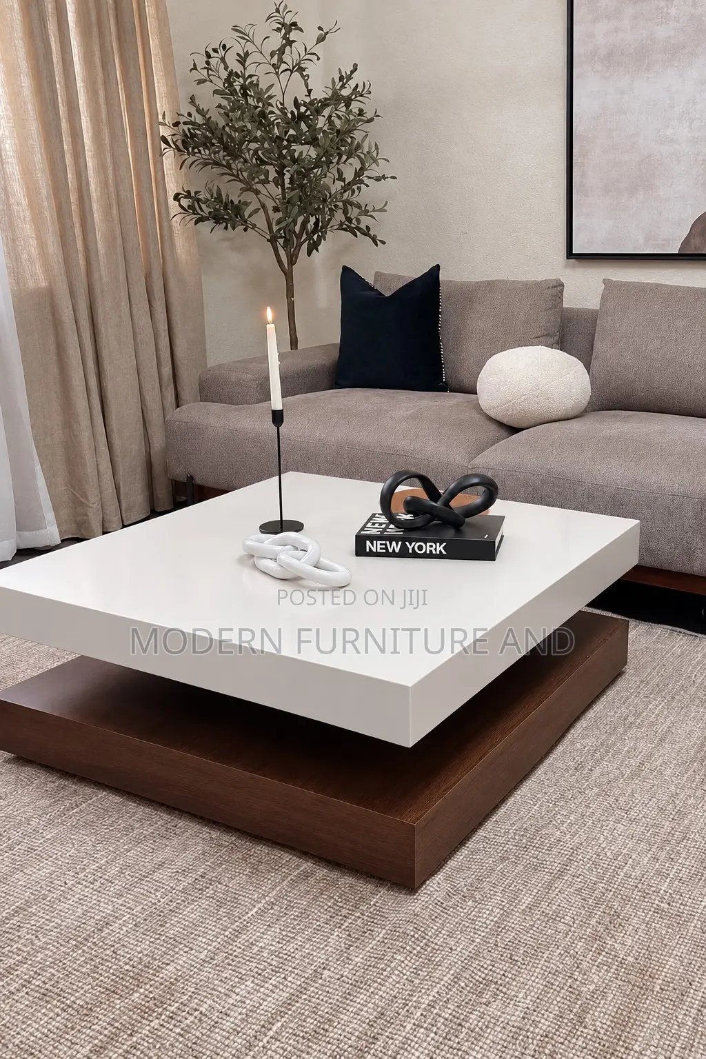 Modern Luxury Center Table – White & Dark Wood Floating Center Table
