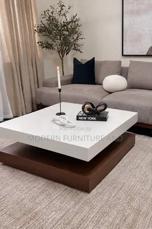 Modern Luxury Center Table – White & Dark Wood Floating Center Table