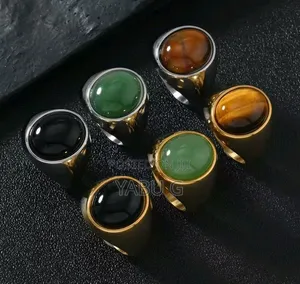 Vintage-Style Stainless Steel Statement Signet Rings Featuring Oval