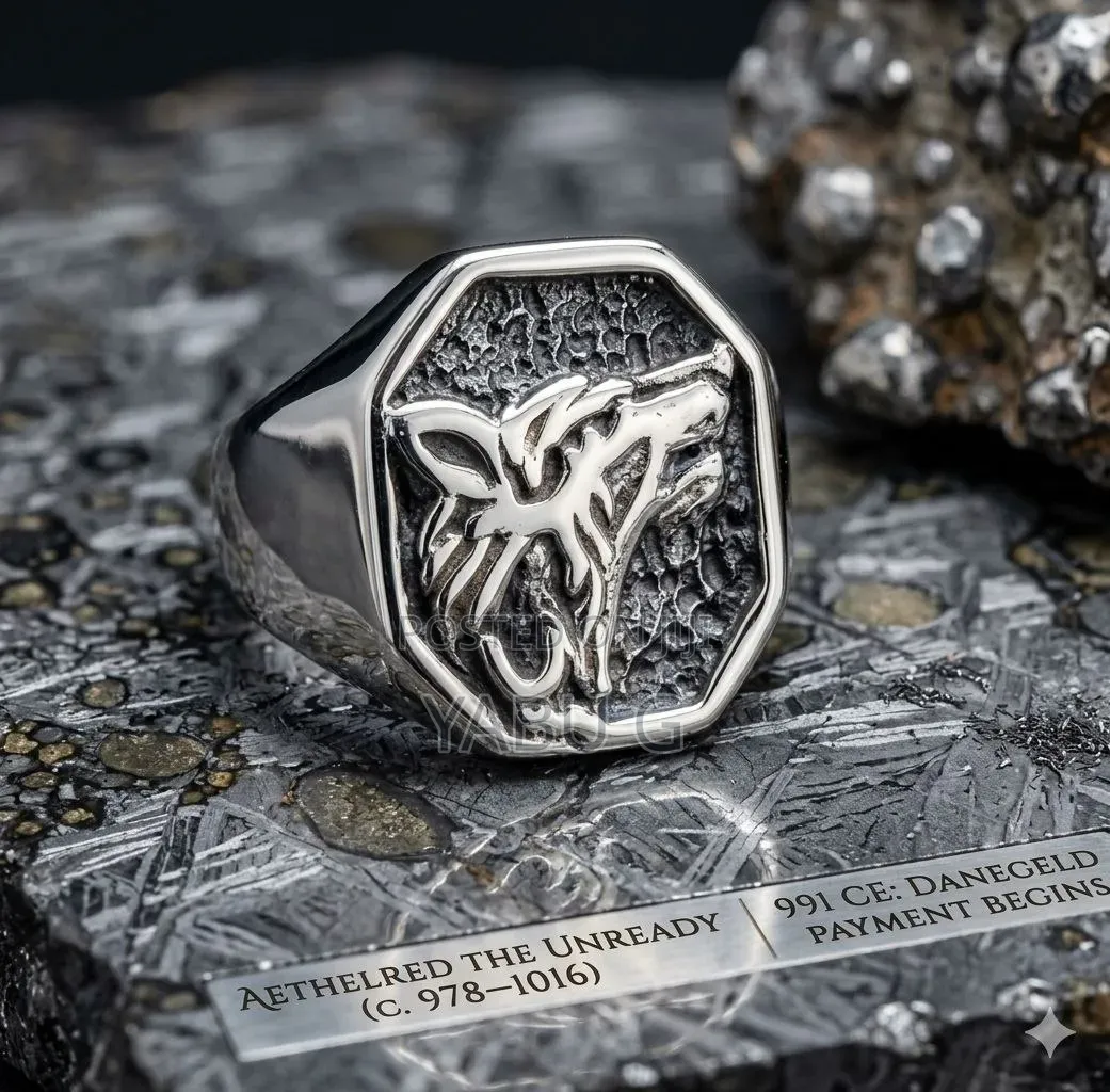 Men's Stainless Steel Signet Ring Featuring a Howling Wolf