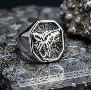 Men's Stainless Steel Signet Ring Featuring a Howling Wolf