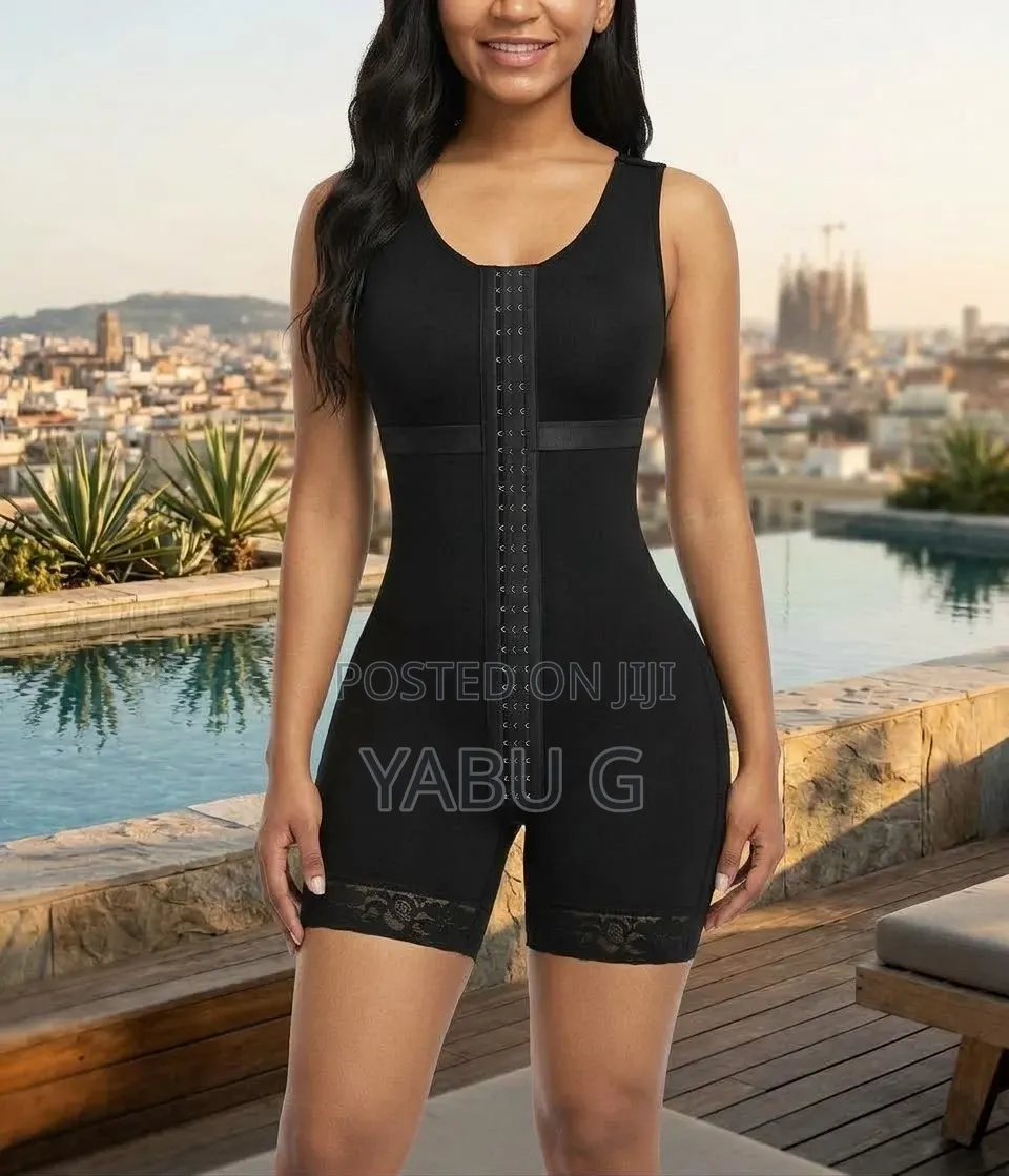 Black Full-Body Shapewear Bodysuit, Commonly Referred to as a Faja