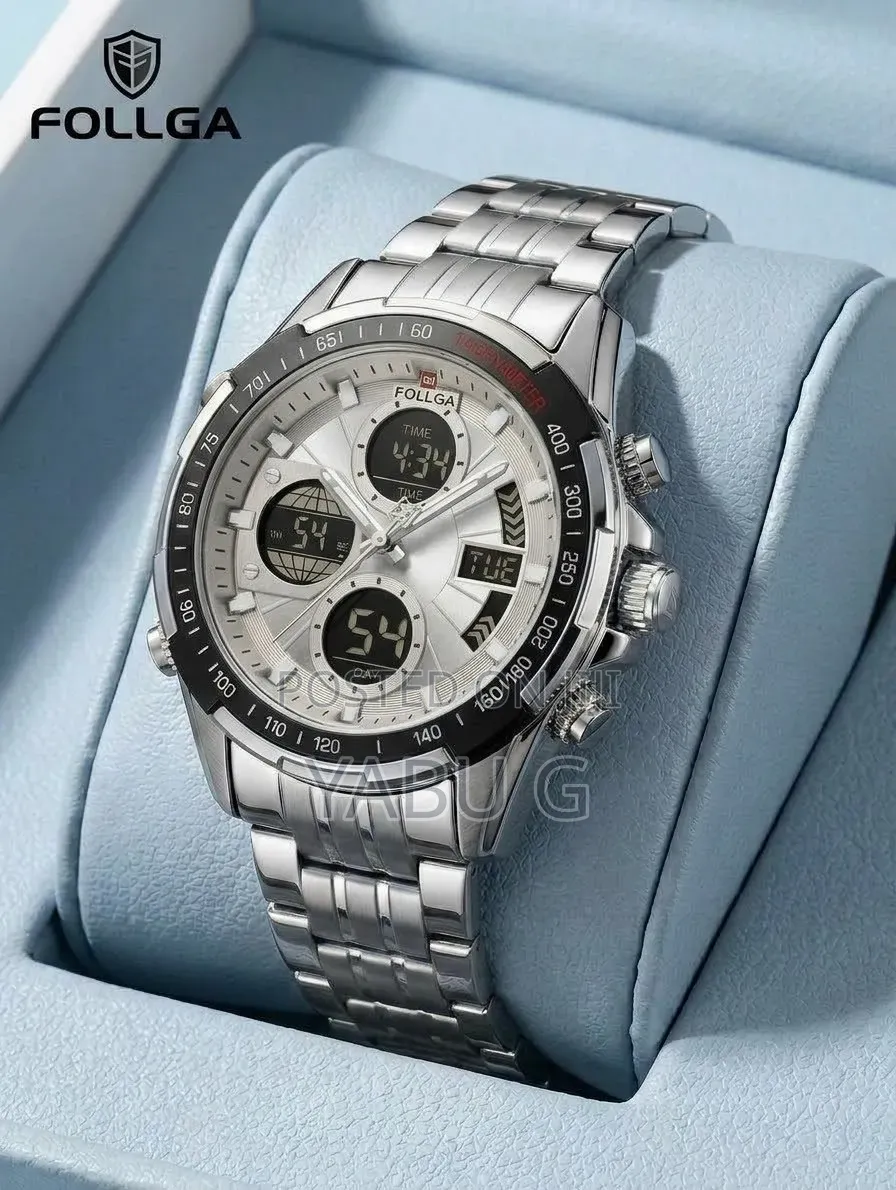 FOLLGA Analog-Digital Luxury Stainless Steel Sports Wristwatc