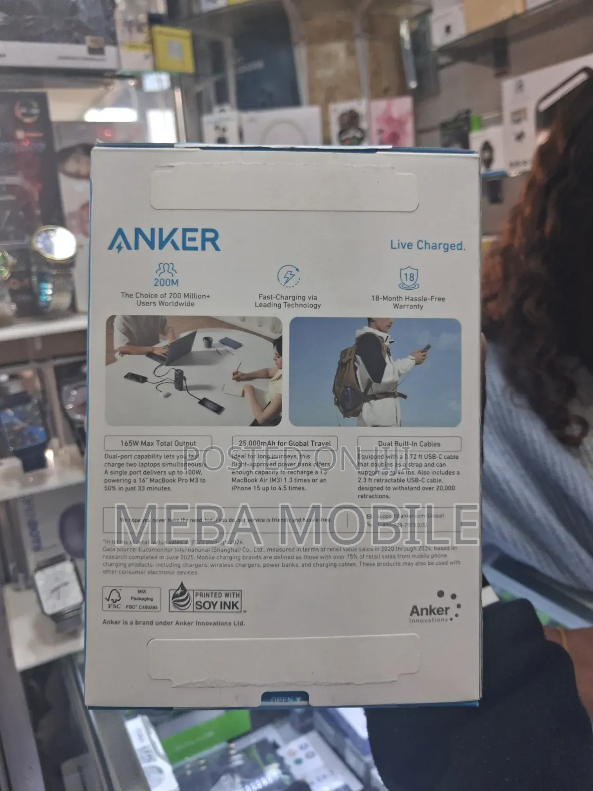 Original Anker 25000mAh 165W Power Bank With Retractable Cable