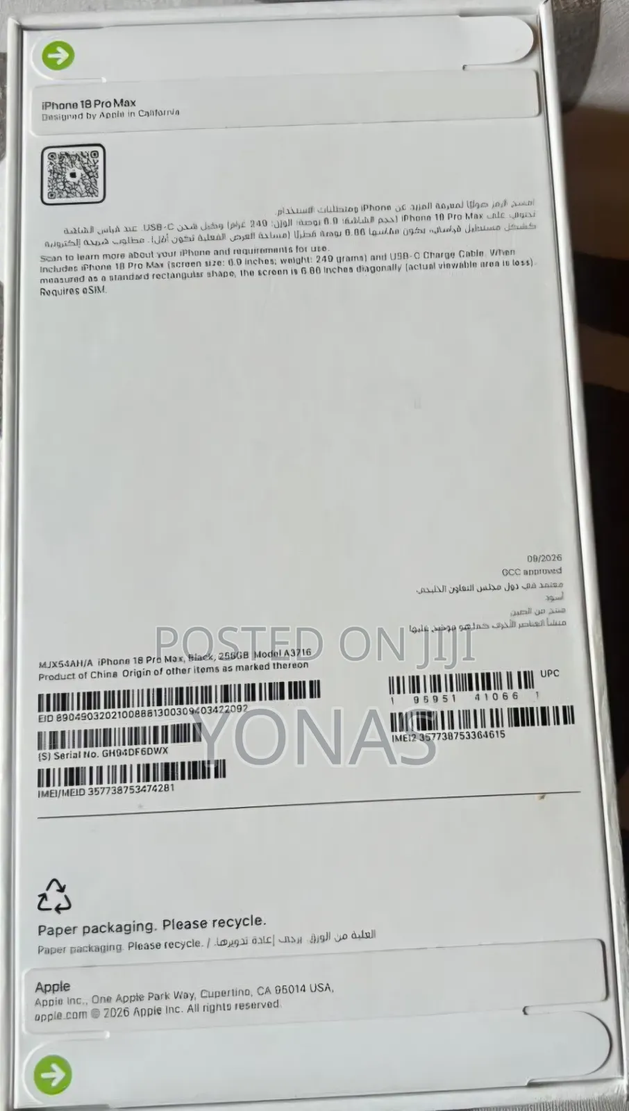 New Apple iPhone 18 Pro Max 256 GB Black