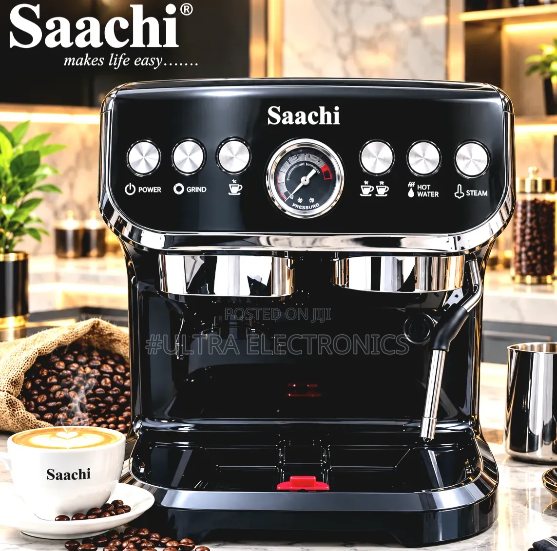 Saachi 19-Bar Espresso Machine With Integrated Conical Burr Grinder