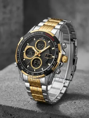 GOLDEN HOUR Luxury Stainless Steel Analog-Digital Sports Wristwatch