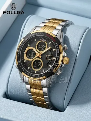 GOLDEN HOUR Luxury Stainless Steel Analog-Digital Sports Wristwatch