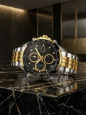 GOLDEN HOUR Luxury Stainless Steel Analog-Digital Sports Wristwatch