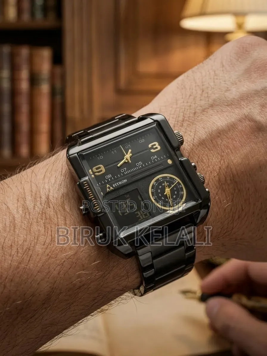 Square-Dial Multi-Display Sports Wristwatch