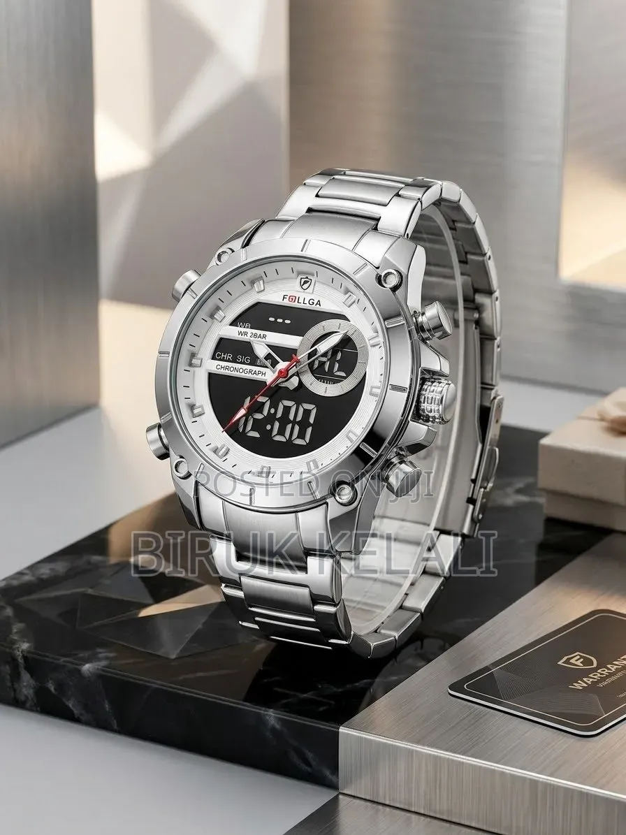 Follga Quartz Digital-Analog Stainless Steel Wristwatch.