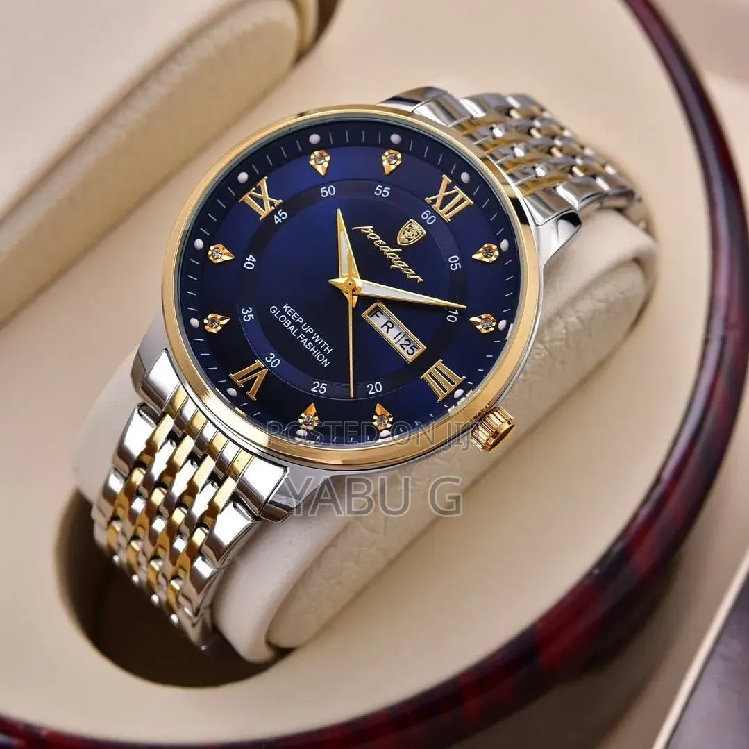 POEDAGAR Men's Quartz Wristwatch Featuring a Blue Dial