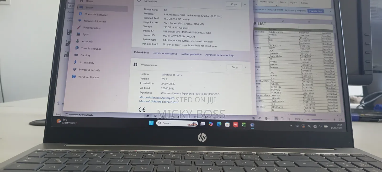 Laptop HP 15 16GB AMD Ryzen 7 HDD+SSD 256GB