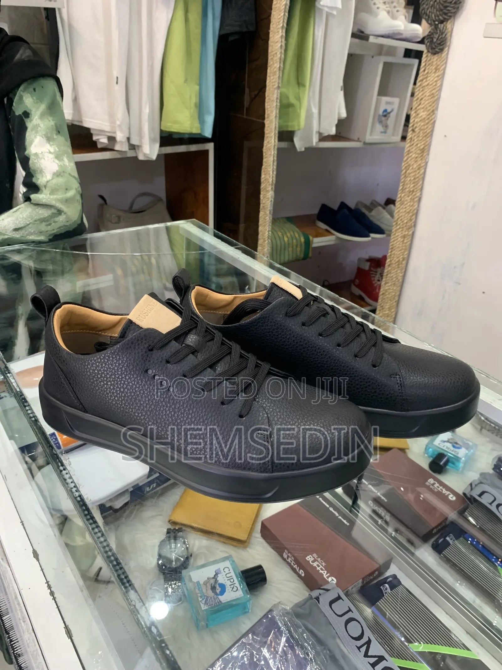 Black Pebbled Leather Sneakers or Black Casual Leather Flats