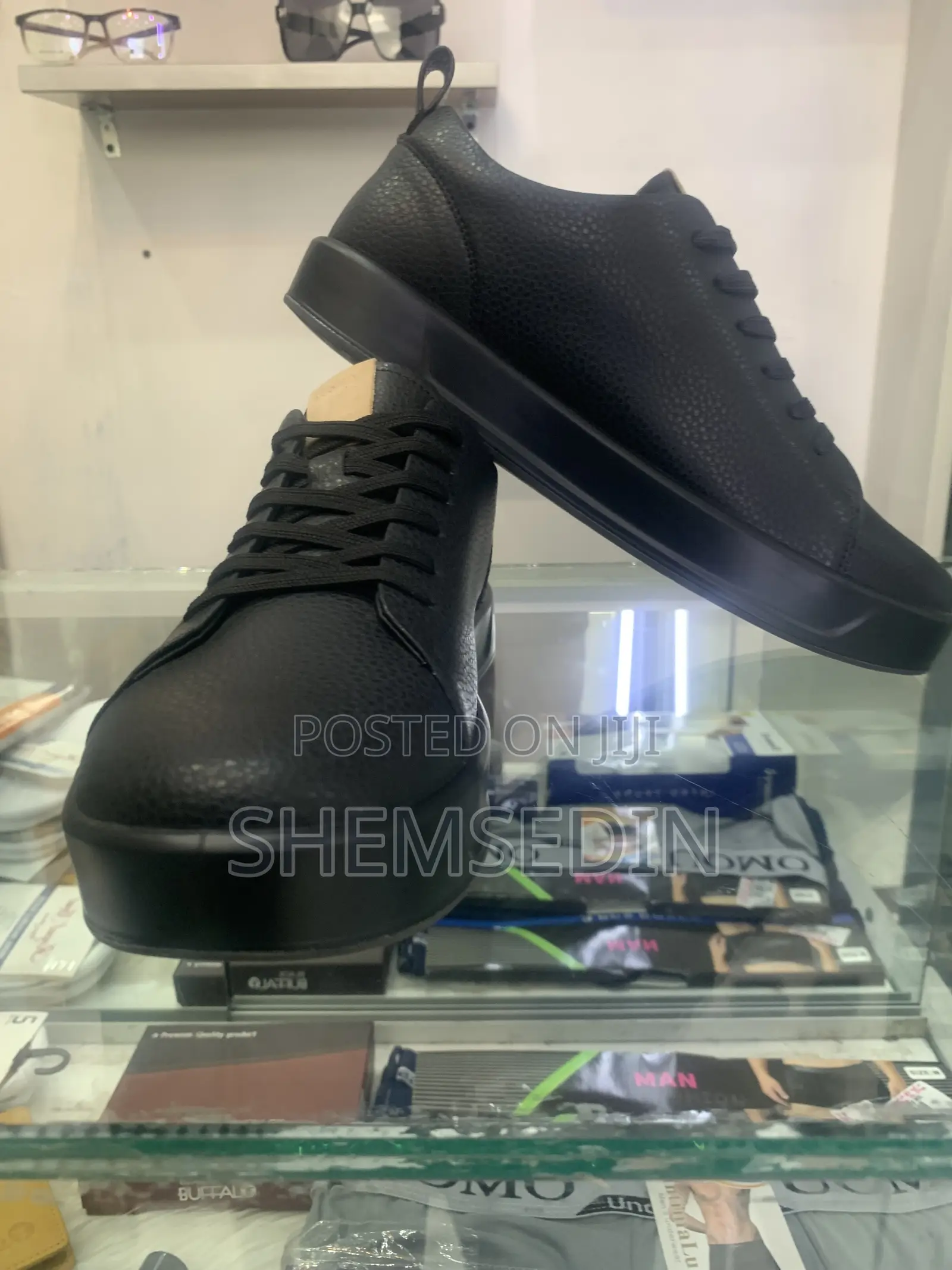 Black Pebbled Leather Sneakers or Black Casual Leather Flats