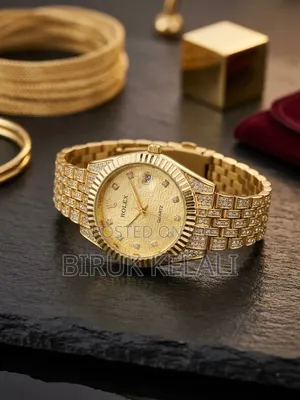 Rolex Gold-Tone, Diamond-Encrusted Fashion Watch Bearing a Rolex