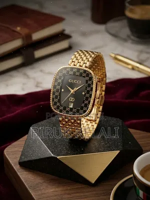 Gucci Women’s Watch Featuring a Square Case With a Patterned Dial