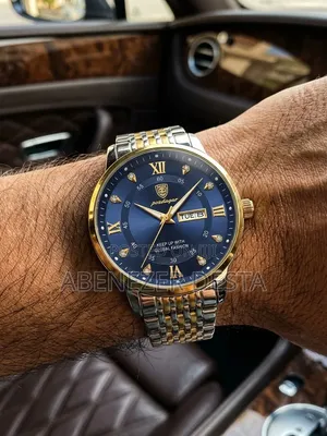 Poedagar 836 Men's Quartz Watch With a Blue Dial, Gold