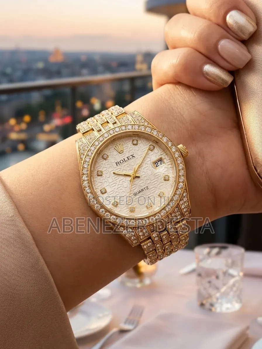 Gold-Toned Luxury Watch Diamond-Paved Dial,the Rolex Lady- Datejust