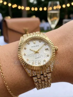 Gold-Toned Luxury Watch Diamond-Paved Dial,the Rolex Lady- Datejust