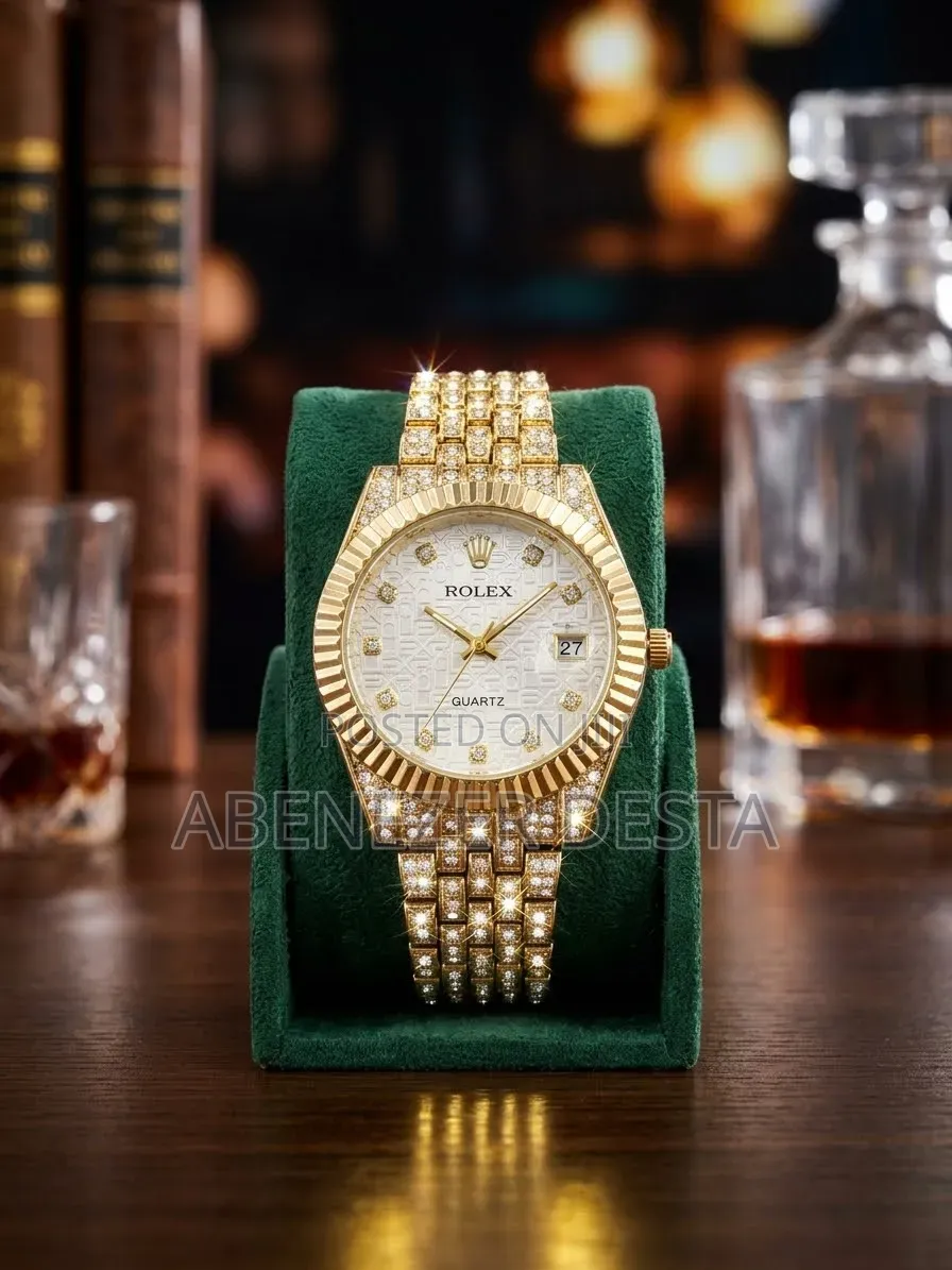 Gold-Toned Luxury Watch Diamond-Paved Dial,the Rolex Lady- Datejust