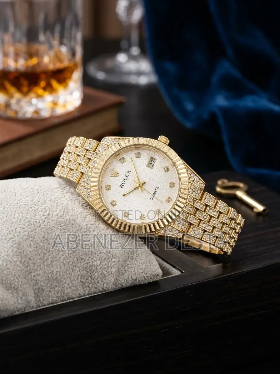 Gold-Toned Luxury Watch Diamond-Paved Dial,the Rolex Lady- Datejust