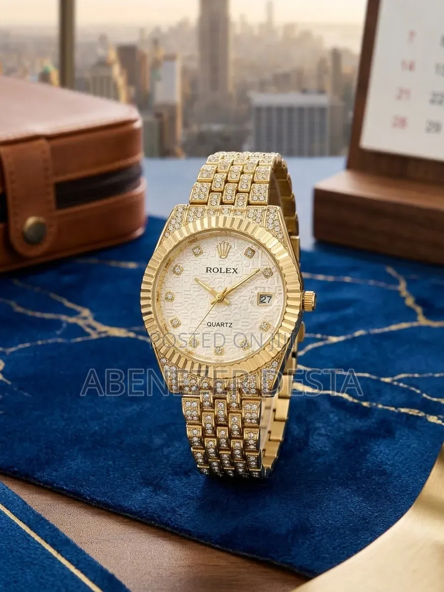 Gold-Toned Luxury Watch Diamond-Paved Dial,the Rolex Lady- Datejust