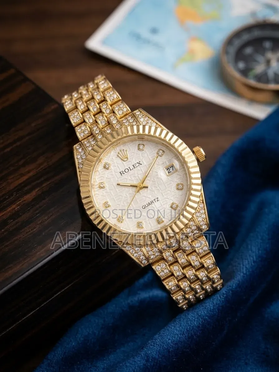 Gold-Toned Luxury Watch Diamond-Paved Dial,the Rolex Lady- Datejust
