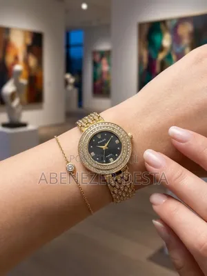 Gold-Tone Women Wristwatch the Rolex,black Analog Dial, a Double-Layer