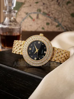 Gold-Tone Women Wristwatch the Rolex,black Analog Dial, a Double-Layer