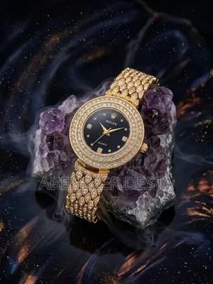 Gold-Tone Women Wristwatch the Rolex,black Analog Dial, a Double-Layer