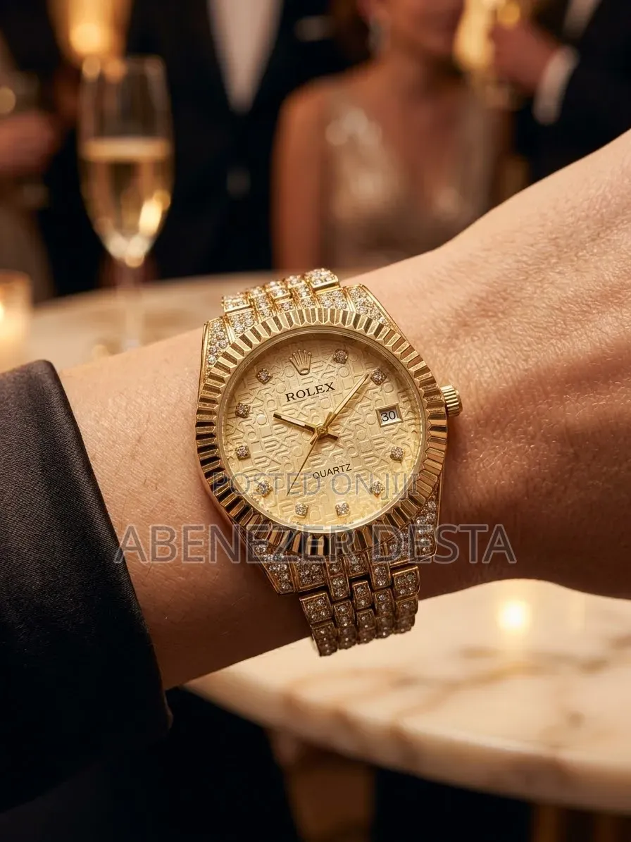 Gold-Tone
Fashion Wristwatch Resembling a Diamond-Studded Rolex-Style