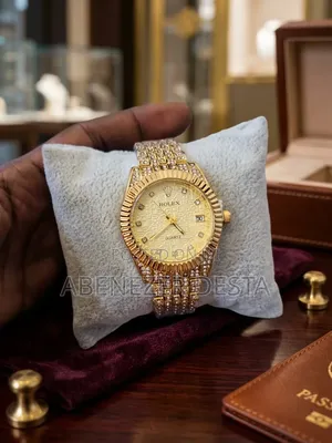 Gold-Tone
Fashion Wristwatch Resembling a Diamond-Studded Rolex-Style