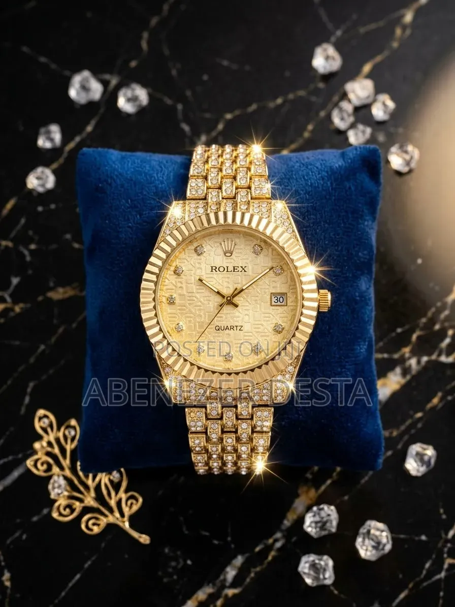 Gold-Tone
Fashion Wristwatch Resembling a Diamond-Studded Rolex-Style