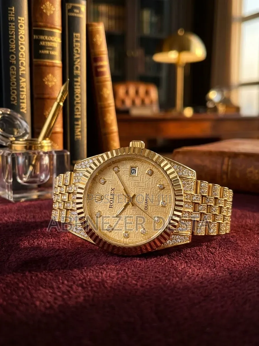 Gold-Tone
Fashion Wristwatch Resembling a Diamond-Studded Rolex-Style