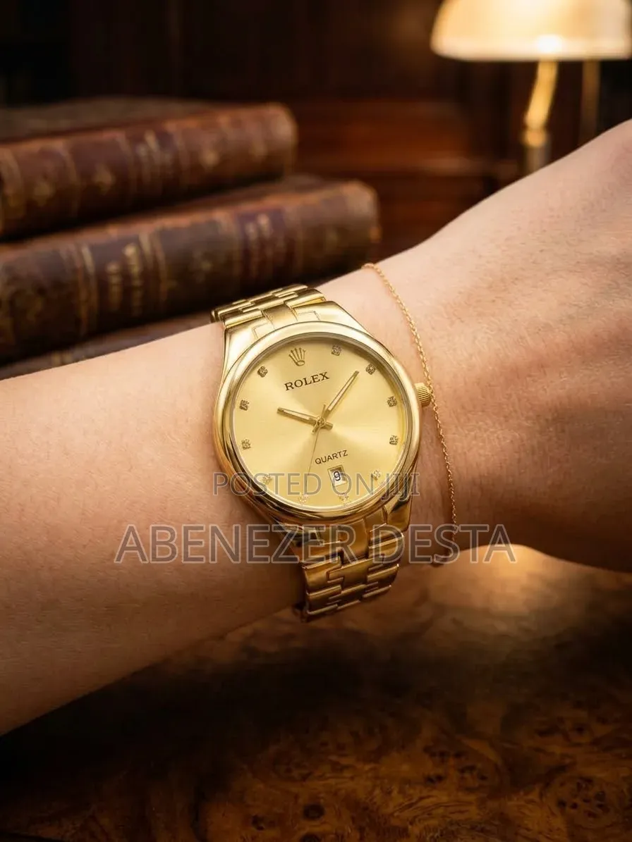 Rolex Classic Gold-Tone Quartz Dress Watch With a Gold-Colored Dial