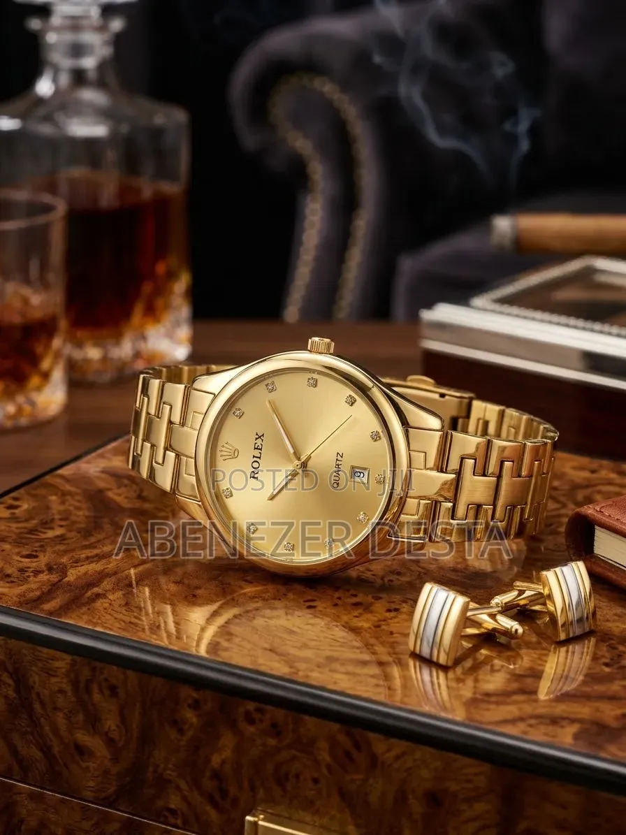 Rolex Classic Gold-Tone Quartz Dress Watch With a Gold-Colored Dial