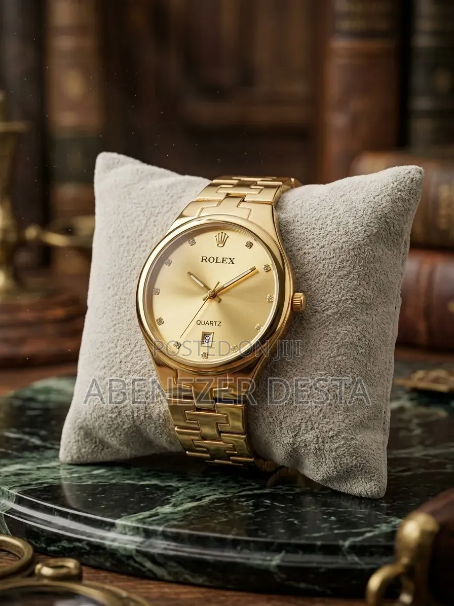 Rolex Classic Gold-Tone Quartz Dress Watch With a Gold-Colored Dial
