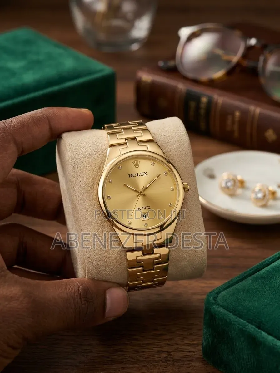 Rolex Classic Gold-Tone Quartz Dress Watch With a Gold-Colored Dial