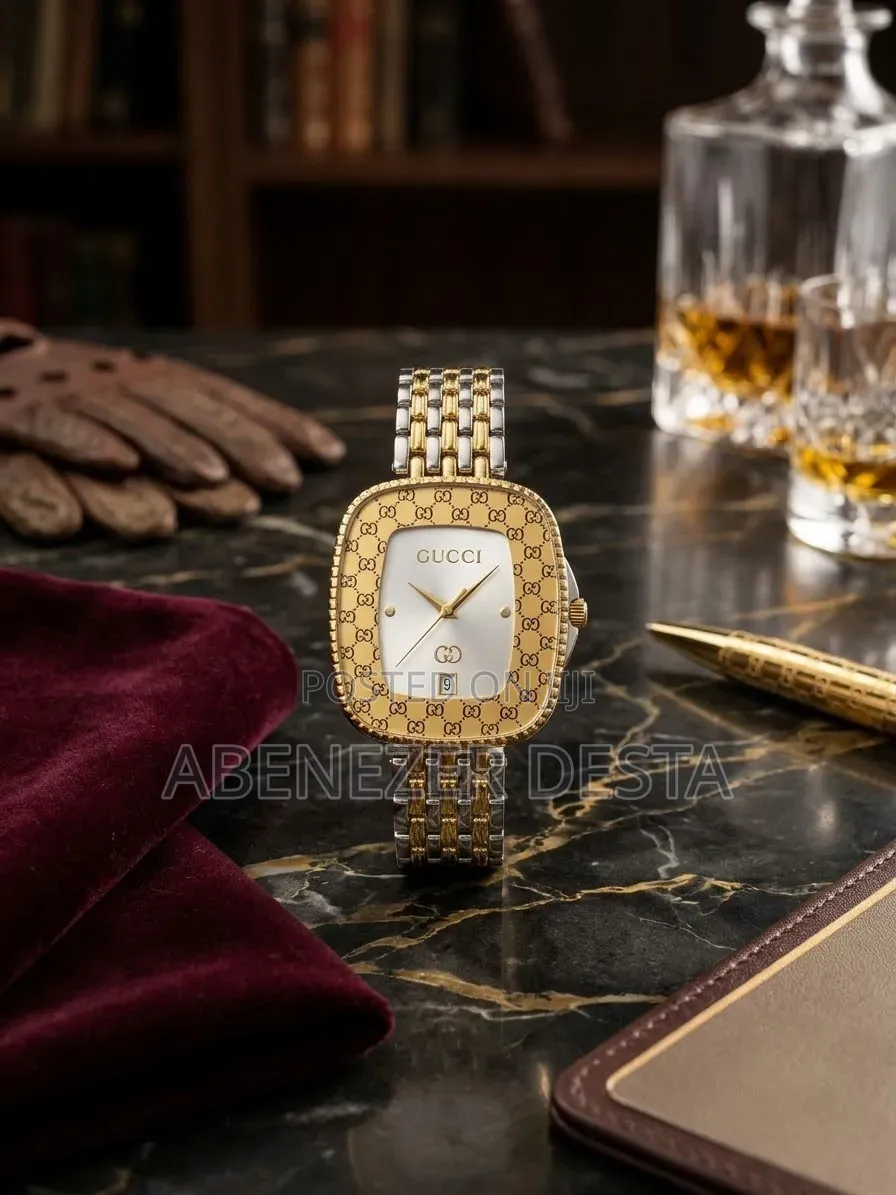 Square-Cased Gucci Women's Quartz Watch Iconic GG Monogram Gold-Toned