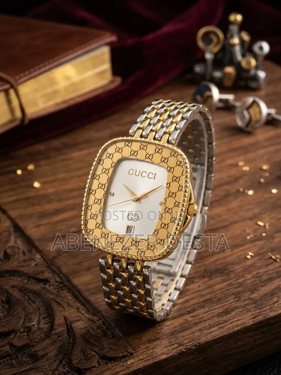 Square-Cased Gucci Women's Quartz Watch Iconic GG Monogram Gold-Toned