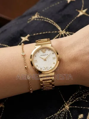 Women's Gold-Tone Versace White Textured Dial, Gold Roman Numerals