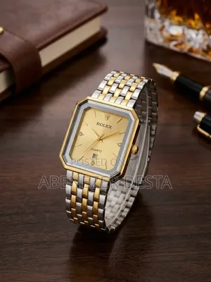 Two-Tone Vintage-Style Rectangular Quartz Bearing Decorative "Rolex"