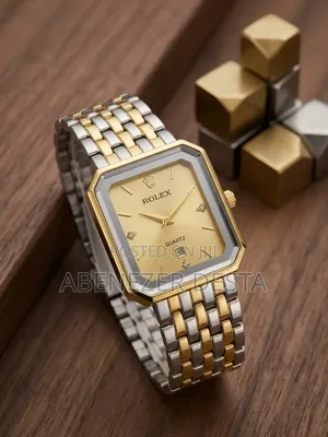 Two-Tone Vintage-Style Rectangular Quartz Bearing Decorative "Rolex"