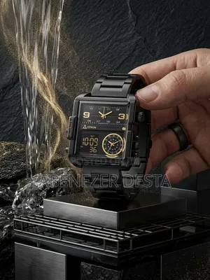 Fitron Featuring a Large Square Case, a Stainless Steel Black Band,