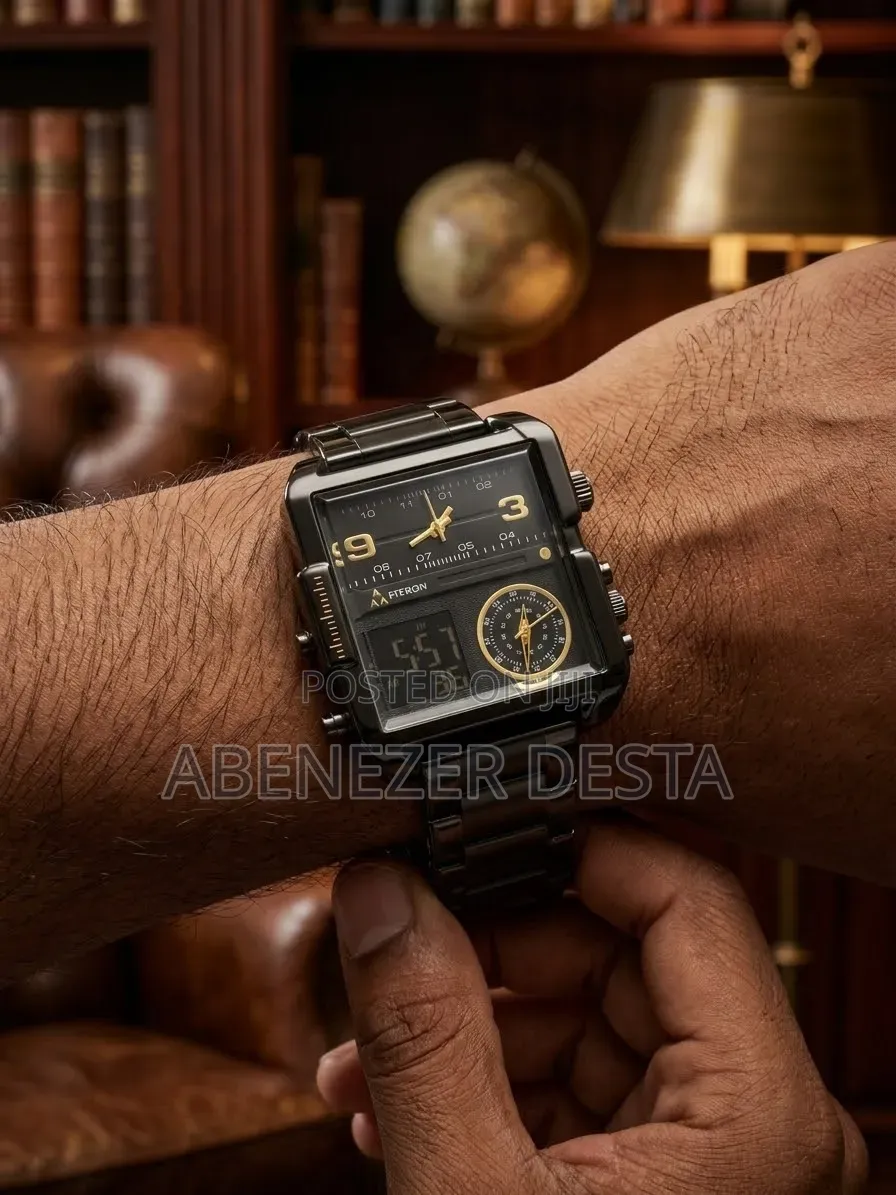 Fitron Featuring a Large Square Case, a Stainless Steel Black Band,