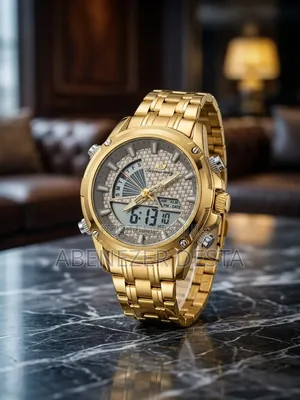Gold-Toned Success Way Dual-Display Analog-Digitalsilver Textured Dial