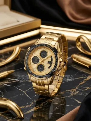 FOLLGA Gold-Toned Hybrid Analog-Digital Men's Sports Wristwatch
