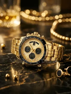 FOLLGA Gold-Toned Hybrid Analog-Digital Men's Sports Wristwatch