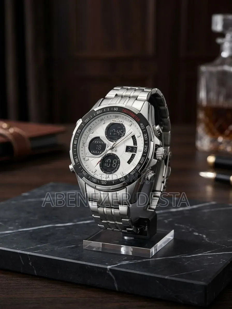 FOLLGA Analog-Digital Luxury Stainless Steel Sports Wristwatch
